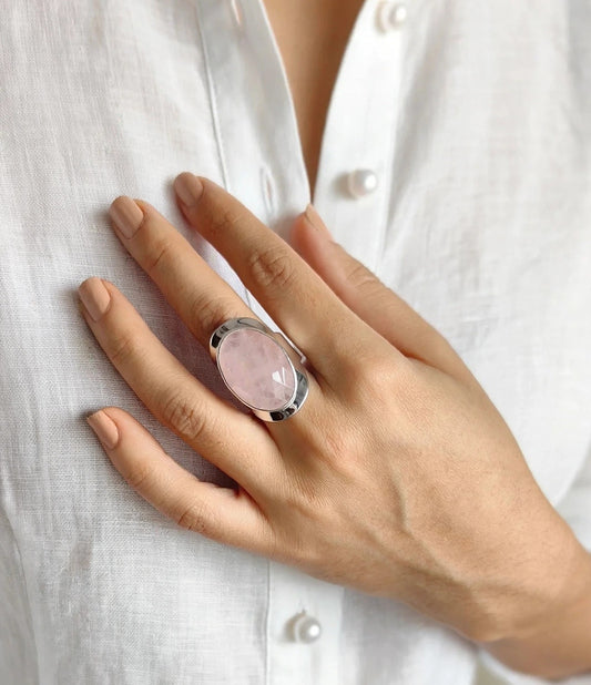Anillo de Plata.925 con Cuarzo Rosa Facetado