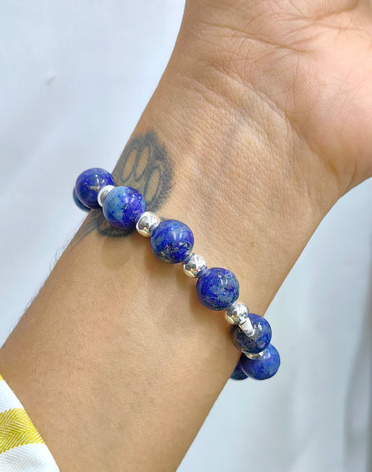 Pulsera Lapislázuli zuli con Bola de Plata.925