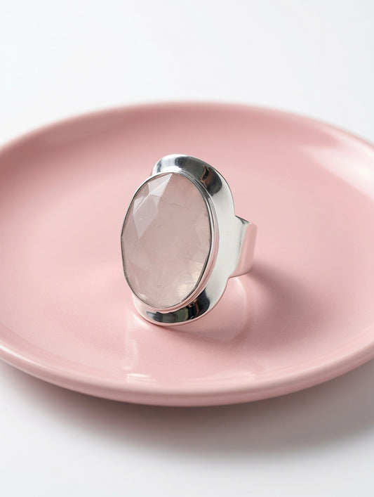 Anillo de Plata.925 con Cuarzo Rosa Facetado