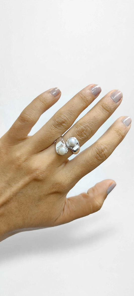 Anillo Doble Perla Plata.925