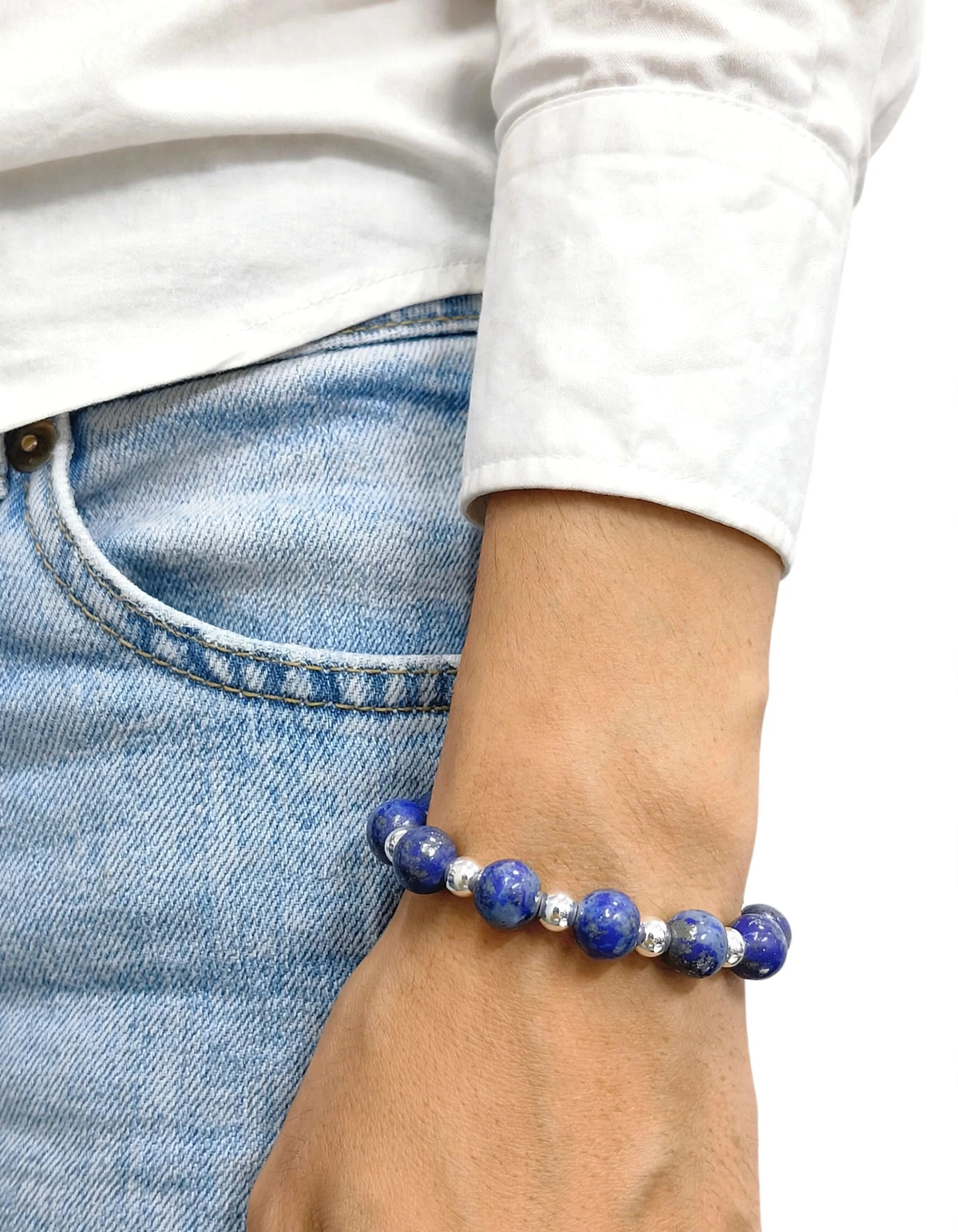 Pulsera Lapislázuli  con Bola de Plata.925
