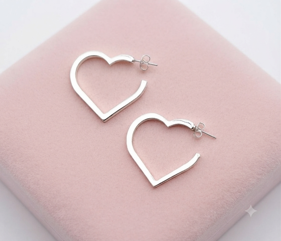 Arracadas Corazón Cartoneadas  Plata .925