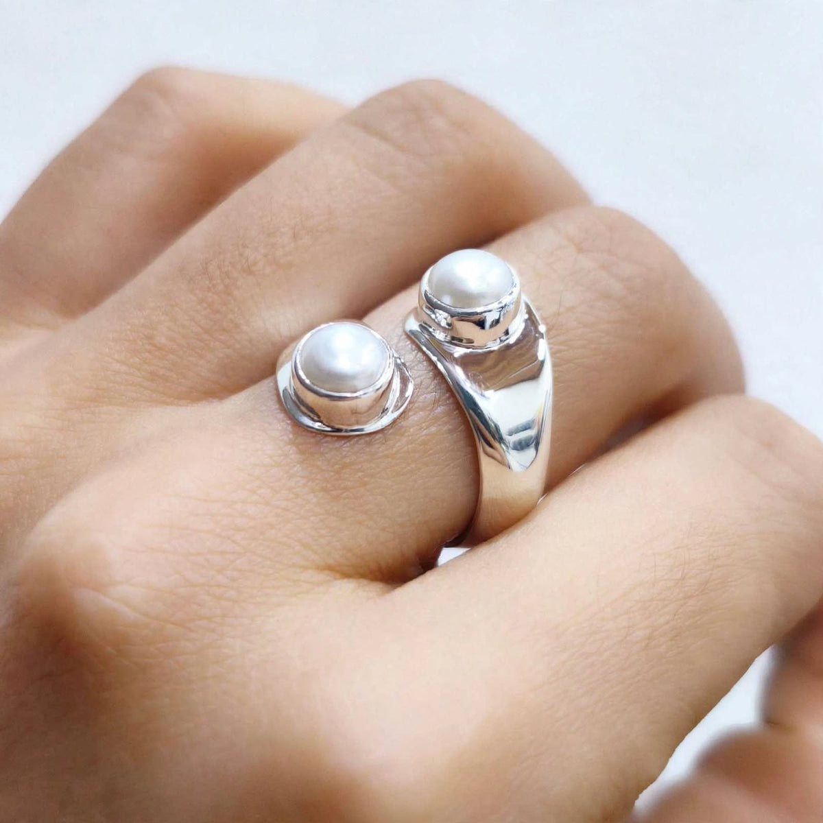 Anillo Doble Perla Plata.925