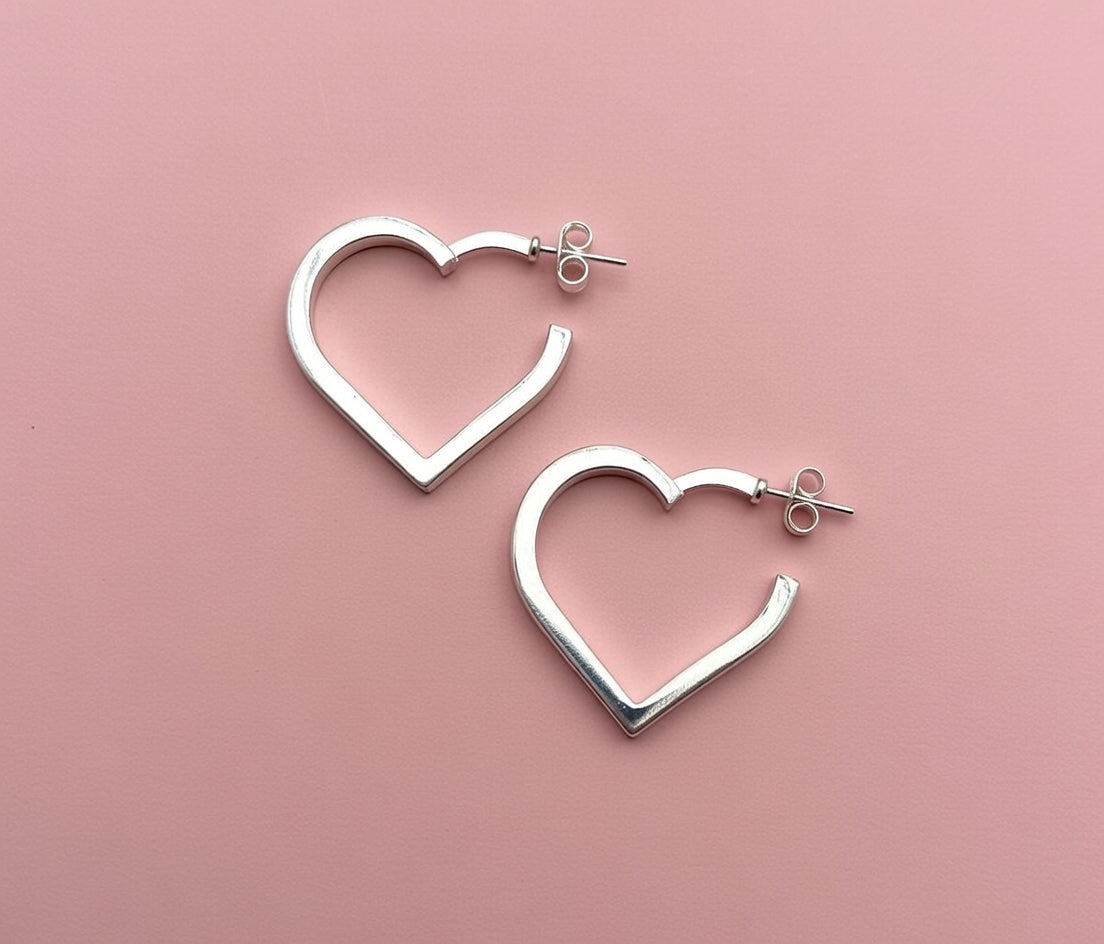 Arracadas Corazón Cartoneadas  Plata .925