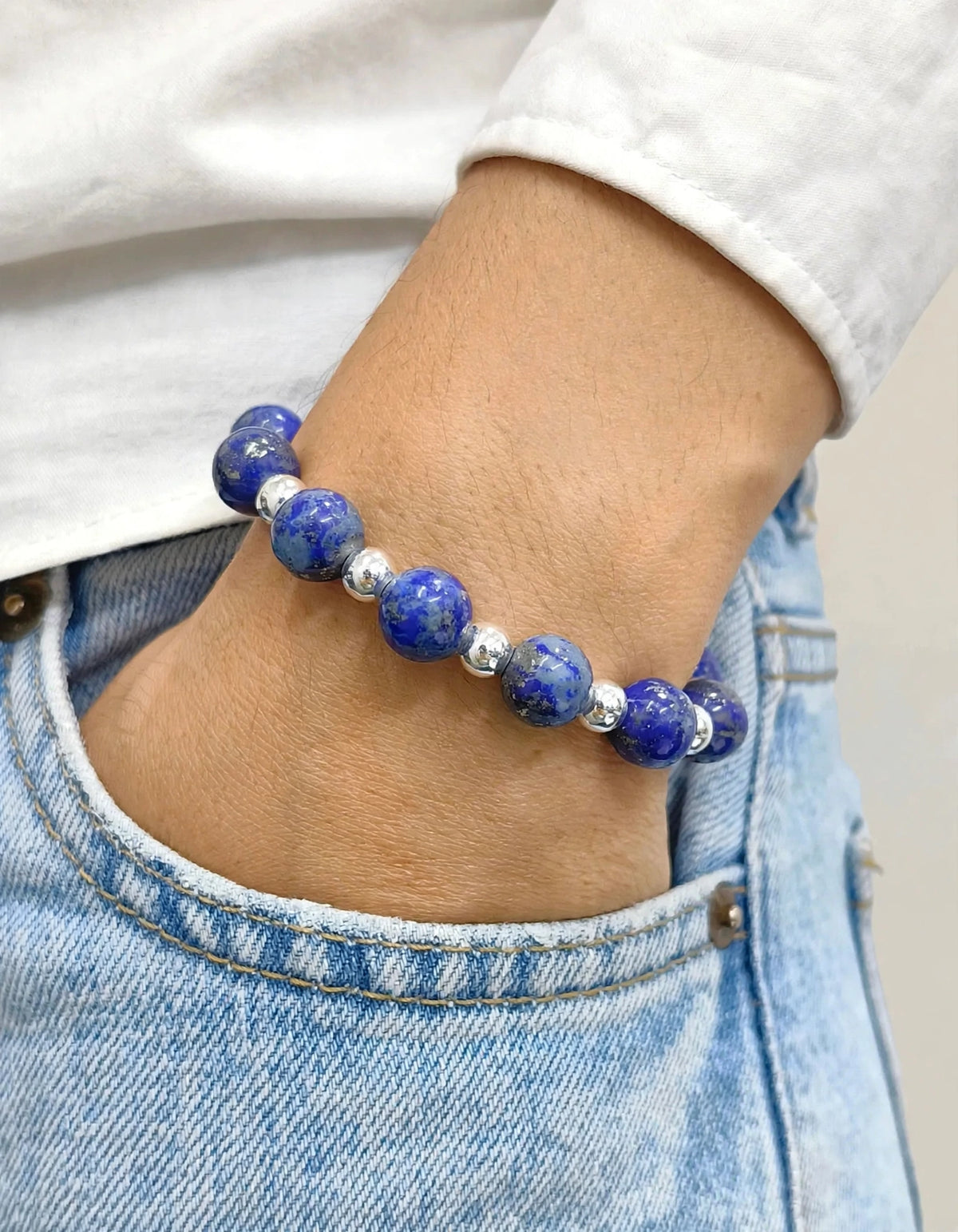 Pulsera Lapislázuli  con Bola de Plata.925