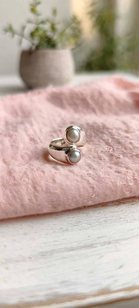 Anillo Doble Perla Plata.925